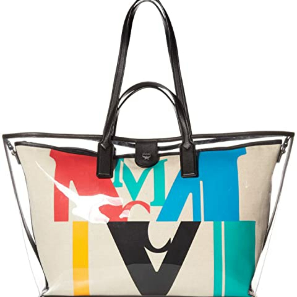 MCM M Logo Glitch Transparent Shopper Medium